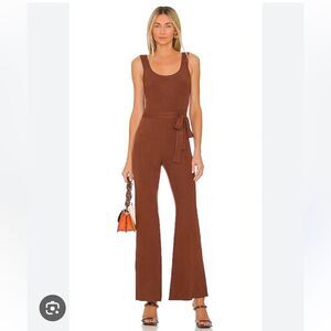 NWT All The Ways Genevieve Flared Jumpsuit Brown knit one piece Revolve M As Is